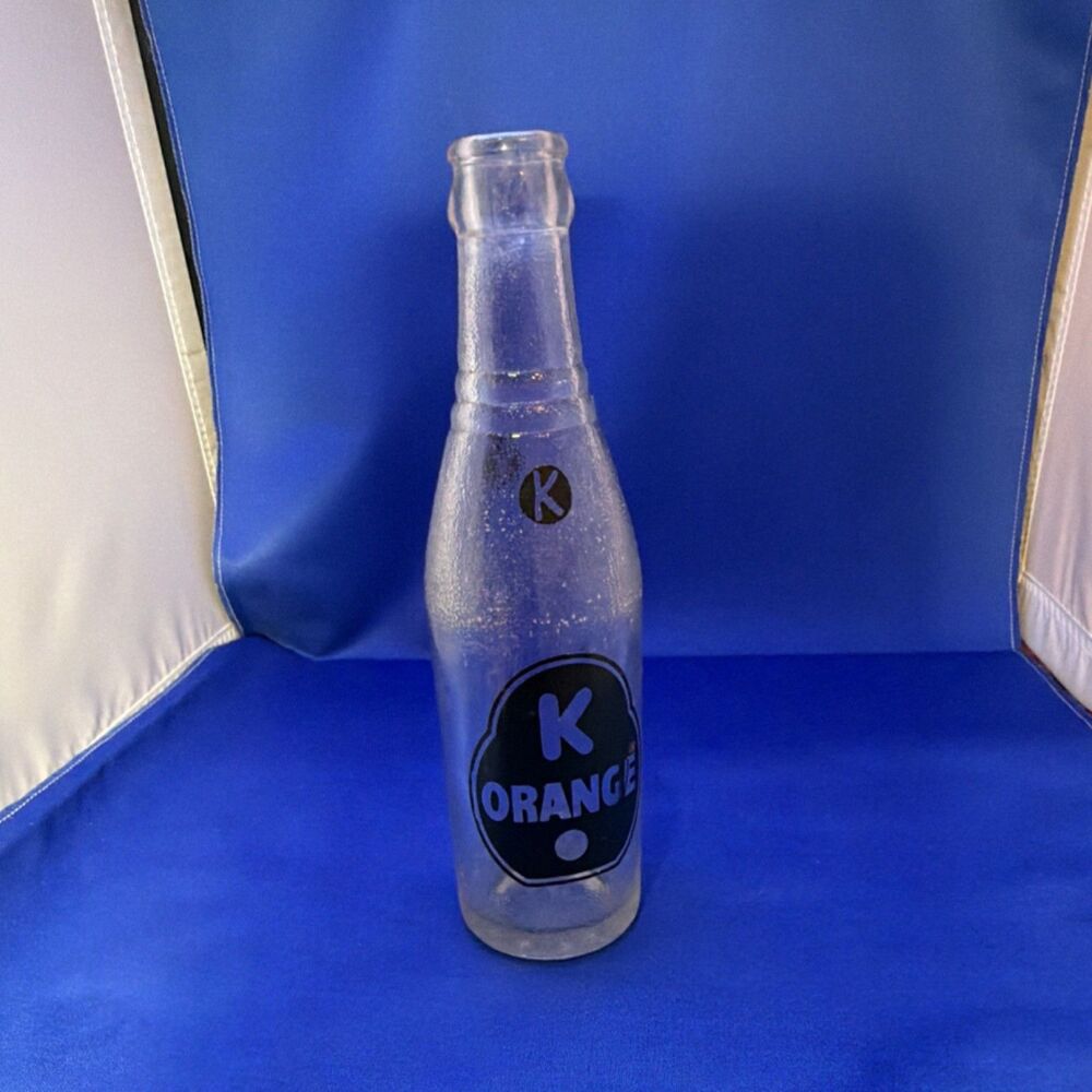 Vintage 1957 K Orange Soda Bottle 7oz ACL Black Label Knox Glass Keystone Mark